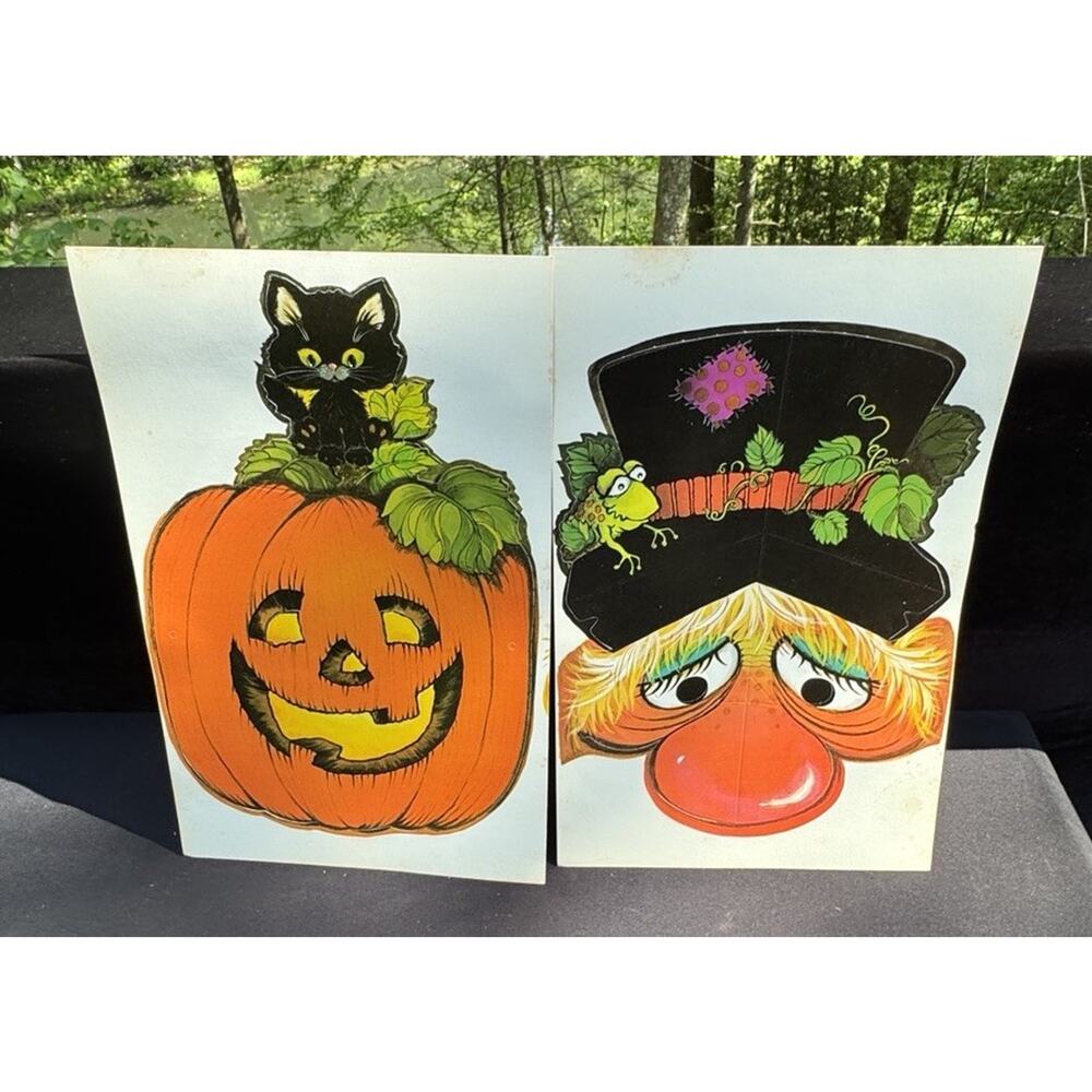 2 Vintage Halloween Masks Hallmark Paper Percy Pumpkin & Gus Goblin Unused!